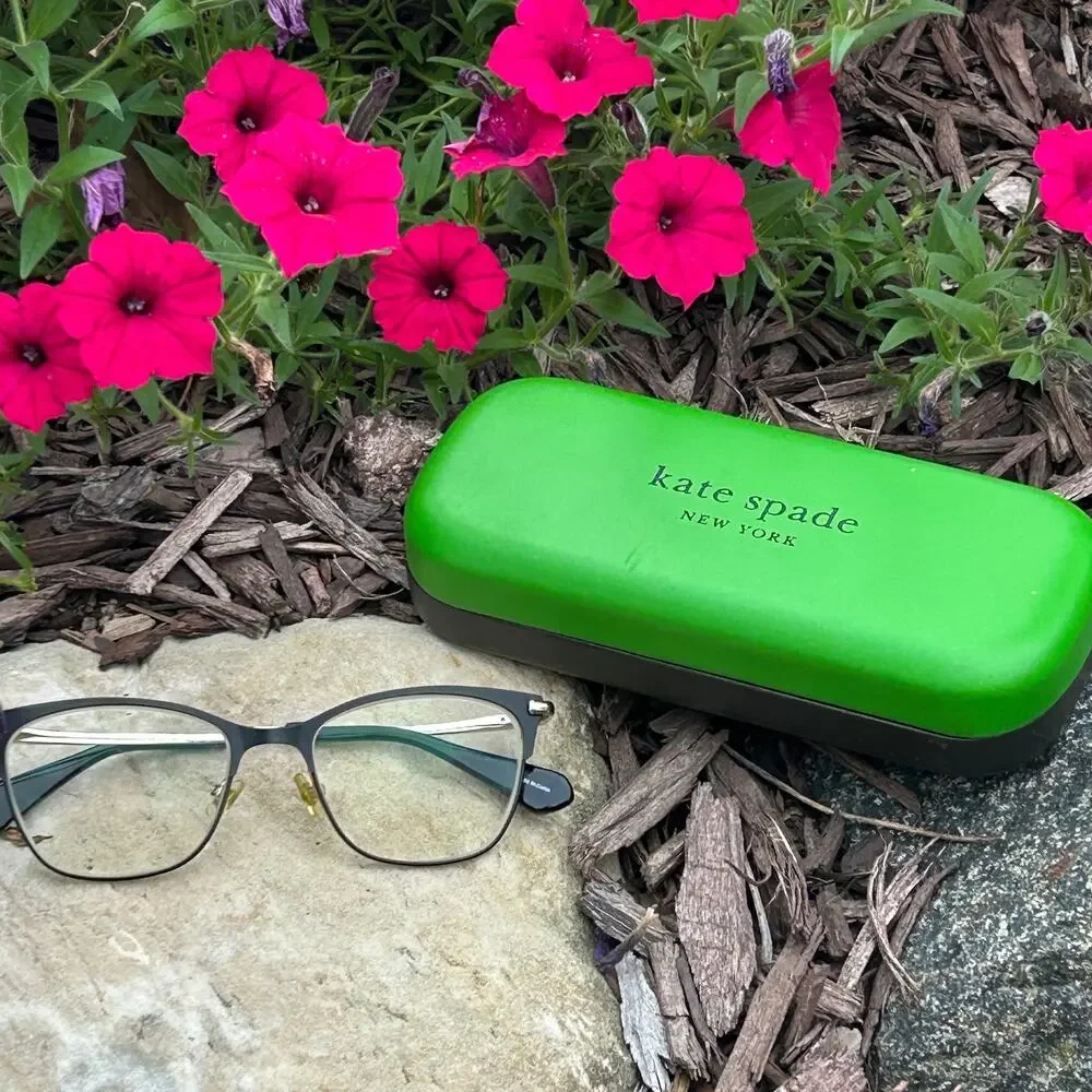 Kate Spade NY Bendall eyeglass frames in black and gold plus hard shell case